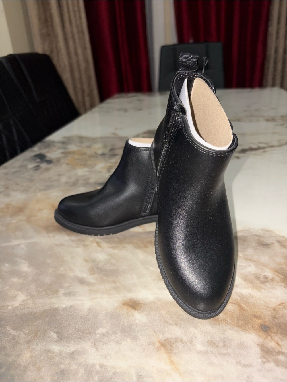 Cat & Jack Black Faux Leather Ankle Boots with Side Zipper size 10 girls